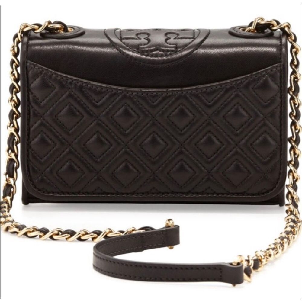 Tory Burch Fleming black soft leather quilted convertible purse crossbod shouldr